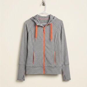 Striped Long Sleeve Hoodie with Orange Accents